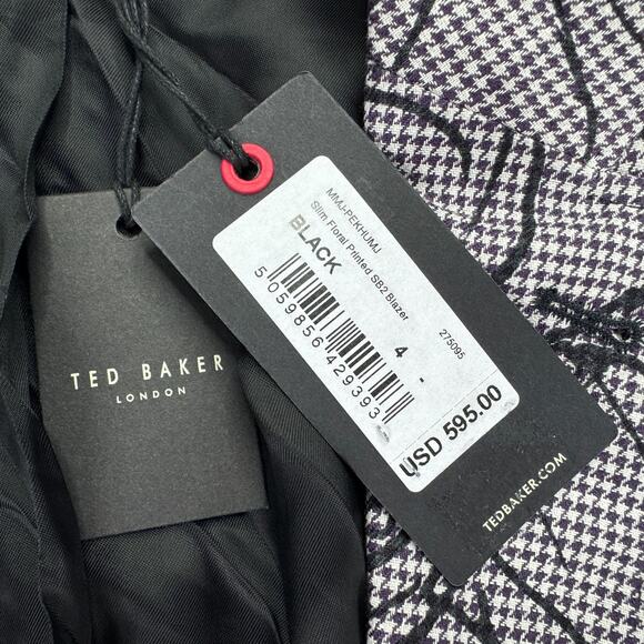Ted Baker Mens Slim Fit Floral Linen Pekhumj Suit Jacket Purple Black 4 - Picture 3 of 5